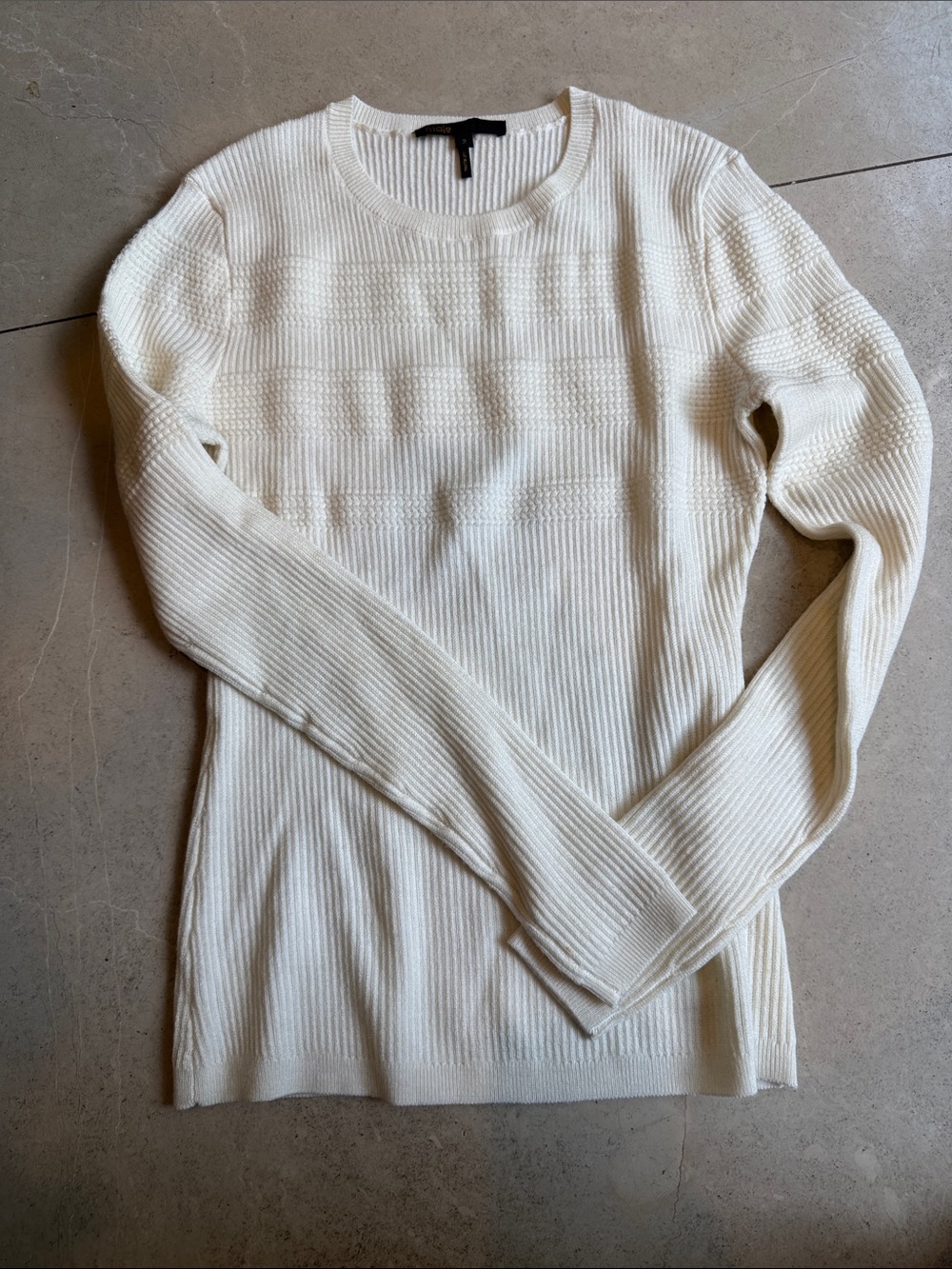Maje Cream Ribbed Crewneck Sweater